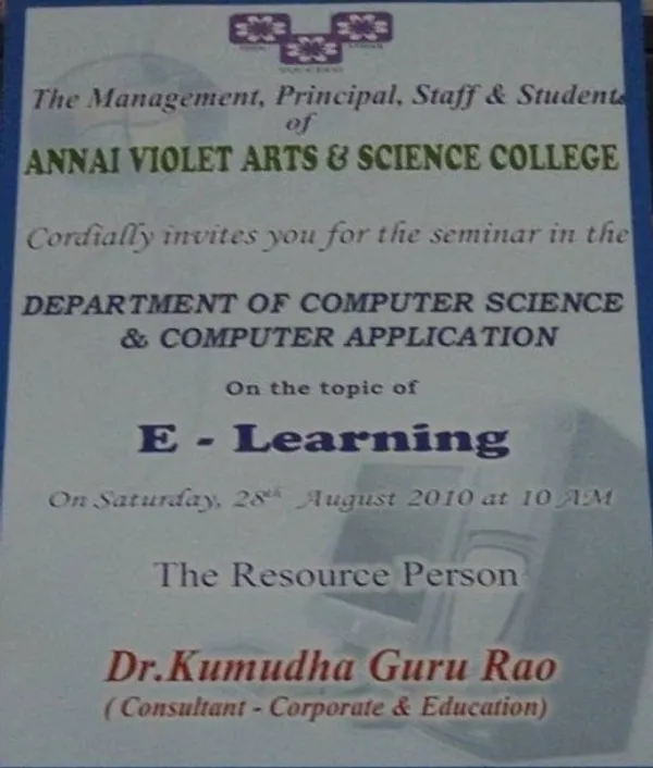 Invitation as Resource Person @ Annai Violet College for Women